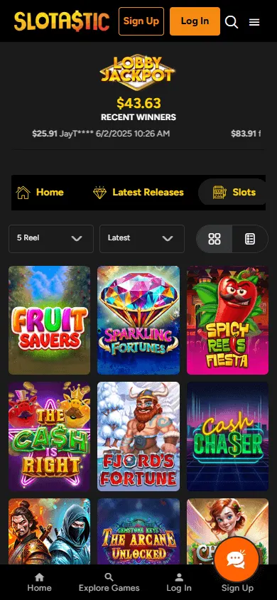 Slotastic Casino mobile game selection on iOS or Android